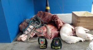 Em Parintins: Quatro homens foram presos com carne clandestina e arma; um adolescente apreendido