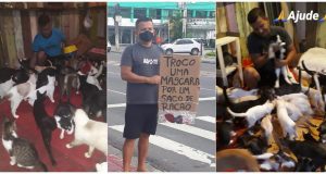 Em Manaus, protetor de animais sai às ruas para trocar máscaras por saco de ração"Eu tenho 79 animais entre gatos, cachorros e um casal de coelhos, e assim já fazem sete anos que estou lutando", diz Eloy Rabelo