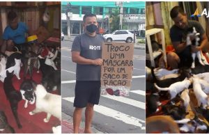 Em Manaus, protetor de animais sai às ruas para trocar máscaras por saco de ração"Eu tenho 79 animais entre gatos, cachorros e um casal de coelhos, e assim já fazem sete anos que estou lutando", diz Eloy Rabelo