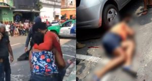 Filha grita de desespero ao ver corpo da mãe executada no Centro de ManausDor e luto