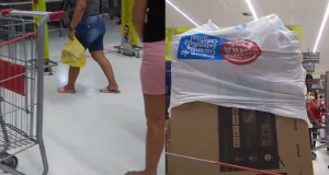 Cara de pau tenta roubar TV de 50 polegadas do DB com sacola da BemolDançou