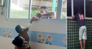 Pai passa o dia na janela do hospital brincando com filho internado por Covid no AmazonasQue cena maravilhosa