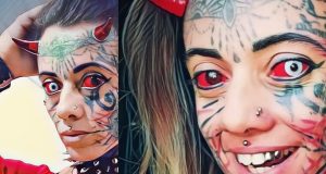 “Mulher Demônia” transforma o corpo para ficar a cópia do Capeta!Cada um com seu gosto