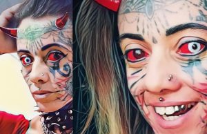 “Mulher Demônia” transforma o corpo para ficar a cópia do Capeta!Cada um com seu gosto