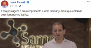 Justiça obriga José Ricardo a postar vídeo onde ele é chamado de mentirosoLiminar judicial