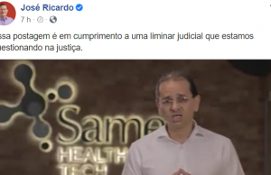 Justiça obriga José Ricardo a postar vídeo onde ele é chamado de mentirosoLiminar judicial