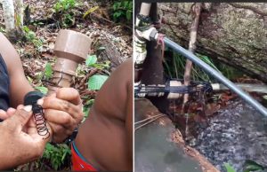 No AM, índios Baniwa inventam bomba áquatica usando prego, canos, mola e rolha de madeiraInacreditável até ver os vídeos