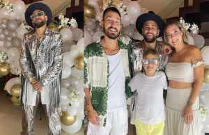 Neymar passa Réveillon com a família, Gil Cebola, a ex e até o marido delaE essa roupa?
