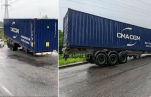 Conteiner descarrilha em plena avenida das TorresPerigo