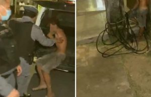 Ladrão de fiação é amarrado ao poste e espancado em ManausRevolta popular