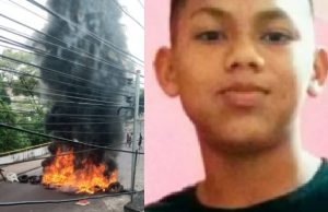 Parentes de jovem morto em intervenção policial na Compensa tocam fogo e fecham a avenida BrasilProtesto