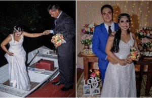 No Amazonas é assim: Em tempo de cheia, pai leva noiva para o altar em bote; veja vídeo"A preocupação com a enchente era constante e o medo que a água adentrasse a igreja também"