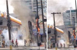 Vídeo: poste ao lado de posto de gasolina pega fogo na Av. MaceióMomentos de tensão