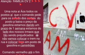 Com ameaça, Comando Vermelho ordena que postos de gasolina em Manaus baixem o preço"Colocar o trem na rua e colocar fogo em postos e em caminhões”