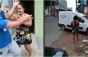 Descontrolada, mulher acerta tapa no rosto de funcionário e quebra carro da Águas de Manaus
