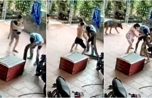 Vídeo impressionante! Homem é mordido no rosto por cobra de estimação macetaVárias pessoas tentam soltar a cobra gigante