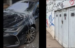 Vídeo: carro estacionado em frente a garagem é sujo de tinta e tem pneus furados