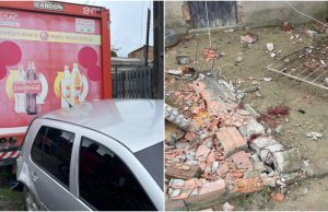 Caminhão desgovernado da Coca-Cola, atinge carros, derruba muro e fere mulher em Manaus