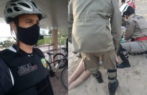 Jovem se afoga na praia da Ponta Negra e é salva por anjos da ciclopatrulha e bombeiros; veja