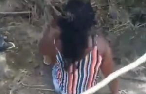 Vídeo: mulher é flagrada roubando foi levada pra mata e apanha de homens