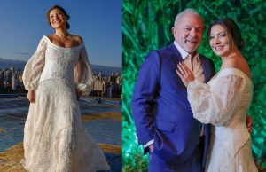 Vestido de noiva de Janja foi bordado à mão por rendeiras potiguares