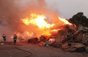 Incêndio atinge terreno baldio próximo de fábrica de coleta no Distrito Industrial