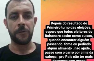 Ex-jogador pede que apoiadores de Bolsonaro atropelem pessoas que passam fome