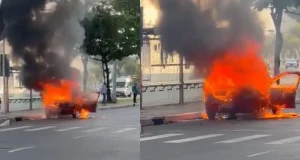 Vídeo: Em Salvador, carro pega fogo em avenida Vídeo: Em Salvador, carro pega fogo em avenida