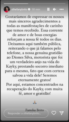 Sthefany Brito envia mensagem para motorista que atropelou Kayky