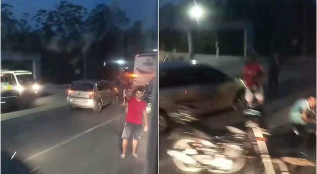 Motociclista fica ferido após colisão com micro-ônibus em Manaus