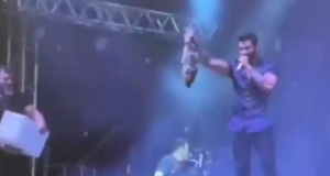 Vídeo: Gusttavo Lima ganha peixe de fã durante show no Amapá e brinca: ‘Almoço de amanhã’O cantor parou o show para agradecer. Vídeo: Gusttavo Lima ganha peixe de fã durante show no Amapá e brinca: ‘Almoço de amanhã’