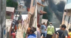 Em Manaus, incêndio destrói quatro casas no bairro PetrópolisImagens mostram residências consumidas pelas chamas. Em Manaus, incêndio destrói quatro casas no bairro Petrópolis
