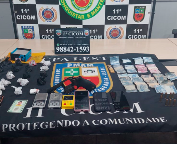 Polícia prende casal em flagrante por tráfico de drogas e porte de arma