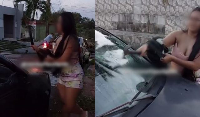 Vídeo: mulher quebra carro com marteladas após moto ser batida