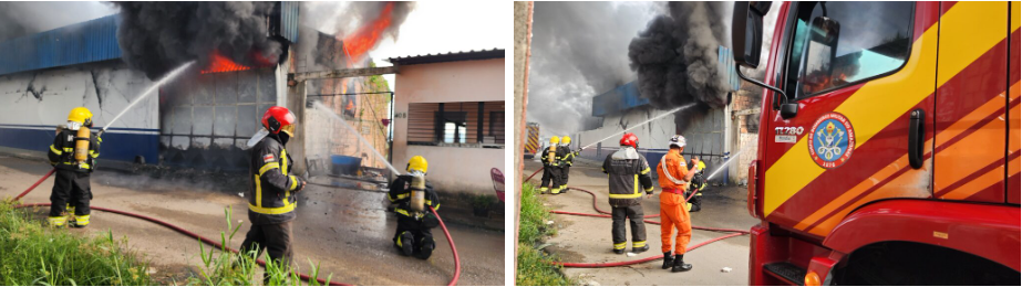 Corpo de Bombeiros combate incêndio em galpão de fábrica na zona norte de Manaus