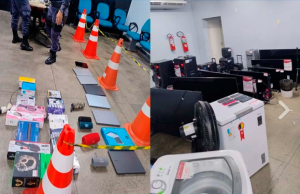 Polícia Militar do Amazonas prende grupo que furtou loja de eletroeletrônicos, no CentroOs itens furtados pelo bando estavam avaliados em R$125 mil. Polícia Militar do Amazonas prende grupo que furtou loja de eletroeletrônicos, no Centro