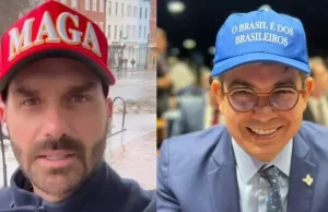 Eduardo Bolsonaro e Randolfe Rodrigues trocam farpas sobre ‘bonés à la Trump’ Eduardo Bolsonaro