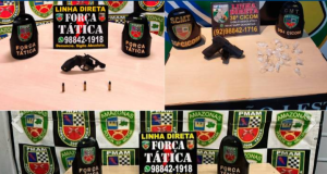 Três armas de fogo são apreendidas pela Polícia Militar, durante patrulhamento em ManausAlém das armas, os policiais militares também apreenderam munições e material entorpecente. Três armas de fogo são apreendidas pela Polícia Militar, durante patrulhamento em Manaus