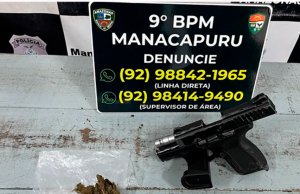 Em Manacapuru, Polícia Militar prende homem com arma de fogo e entorpecenteDenúncia apontava que o suspeito estaria transportando o armamento em uma mochila no Porto do município. Em Manacapuru, Polícia Militar prende homem com arma de fogo e entorpecente