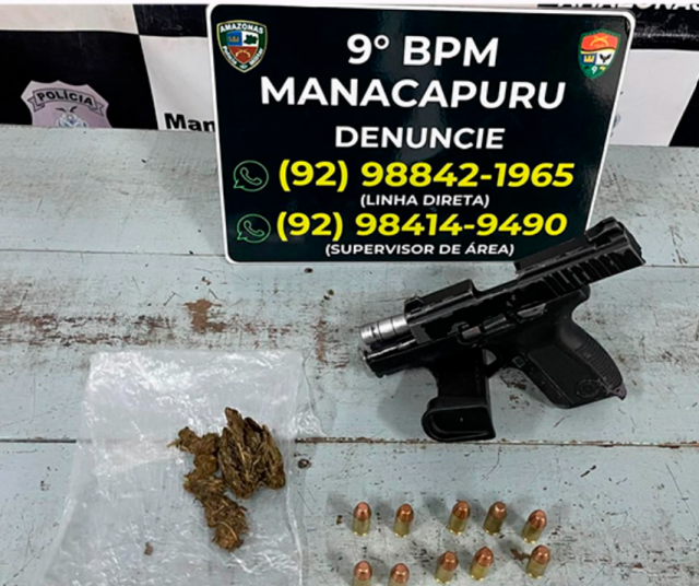 Em Manacapuru, Polícia Militar prende homem com arma de fogo e entorpecente Em Manacapuru, Polícia Militar prende homem com arma de fogo e entorpecente