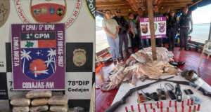Forças de Segurança apreendem drogas, armas e mais de 358 quilos de pescado e carne de caça ilegal em CodajásAções resultaram na prisão de uma mulher por tráfico de drogas durante fiscalizações no município. Forças de Segurança apreendem drogas, armas e mais de 358 quilos de pescado e carne de caça ilegal em Codajás