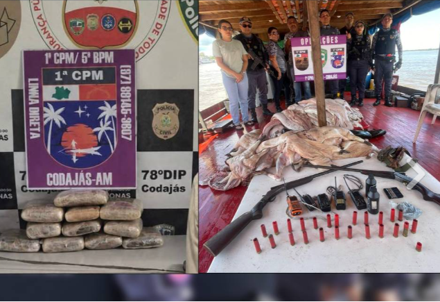 Forças de Segurança apreendem drogas, armas e mais de 358 quilos de pescado e carne de caça ilegal em Codajás Forças de Segurança apreendem drogas, armas e mais de 358 quilos de pescado e carne de caça ilegal em Codajás